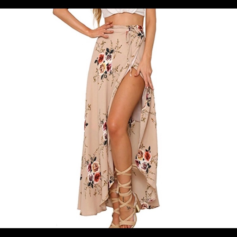 🆕 Boho Floral Tie Up Maxi Skirt - Picture 1 of 2